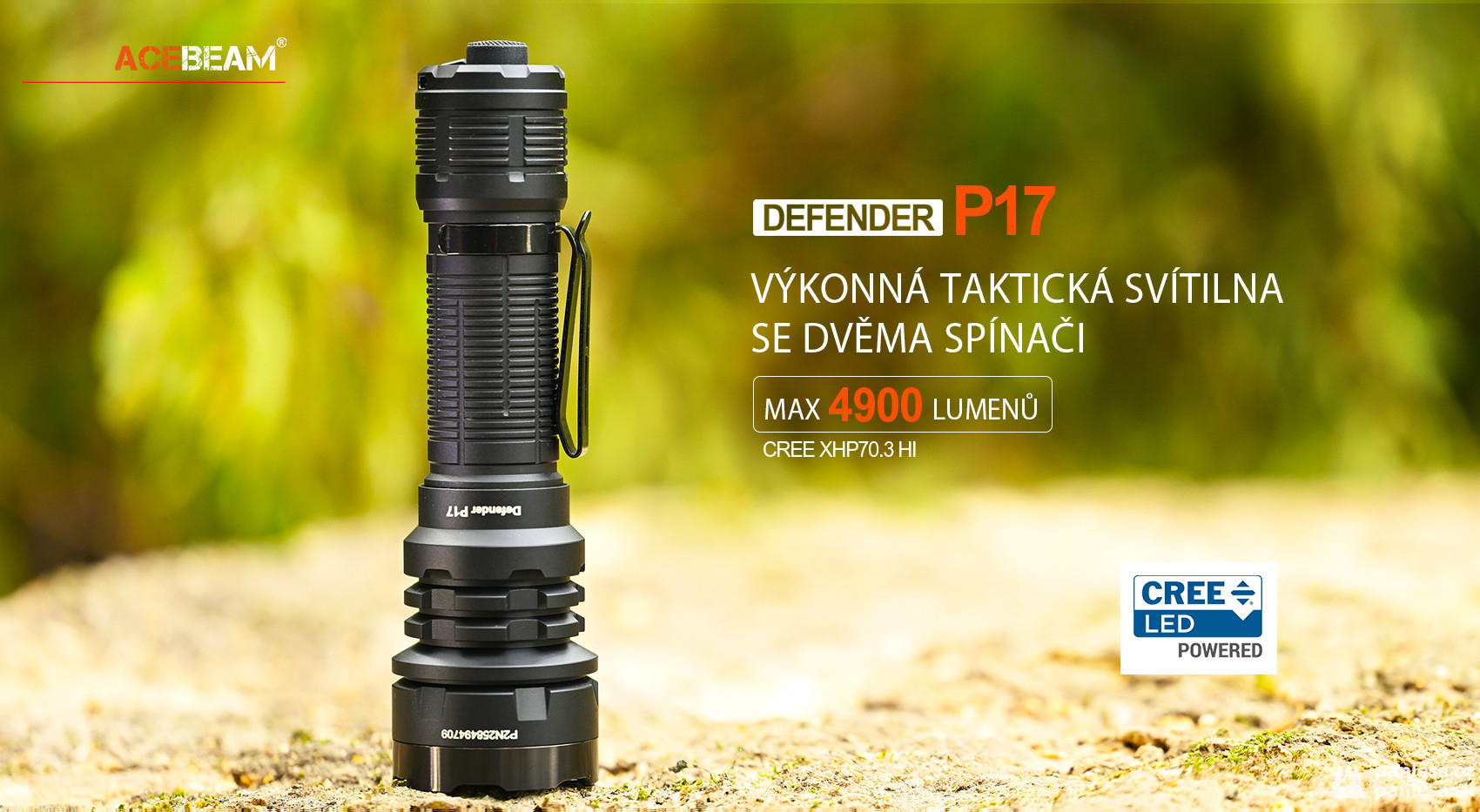 AceBeam Defender P17, 4900 lm, čierna - Taktická LED baterka, čierna