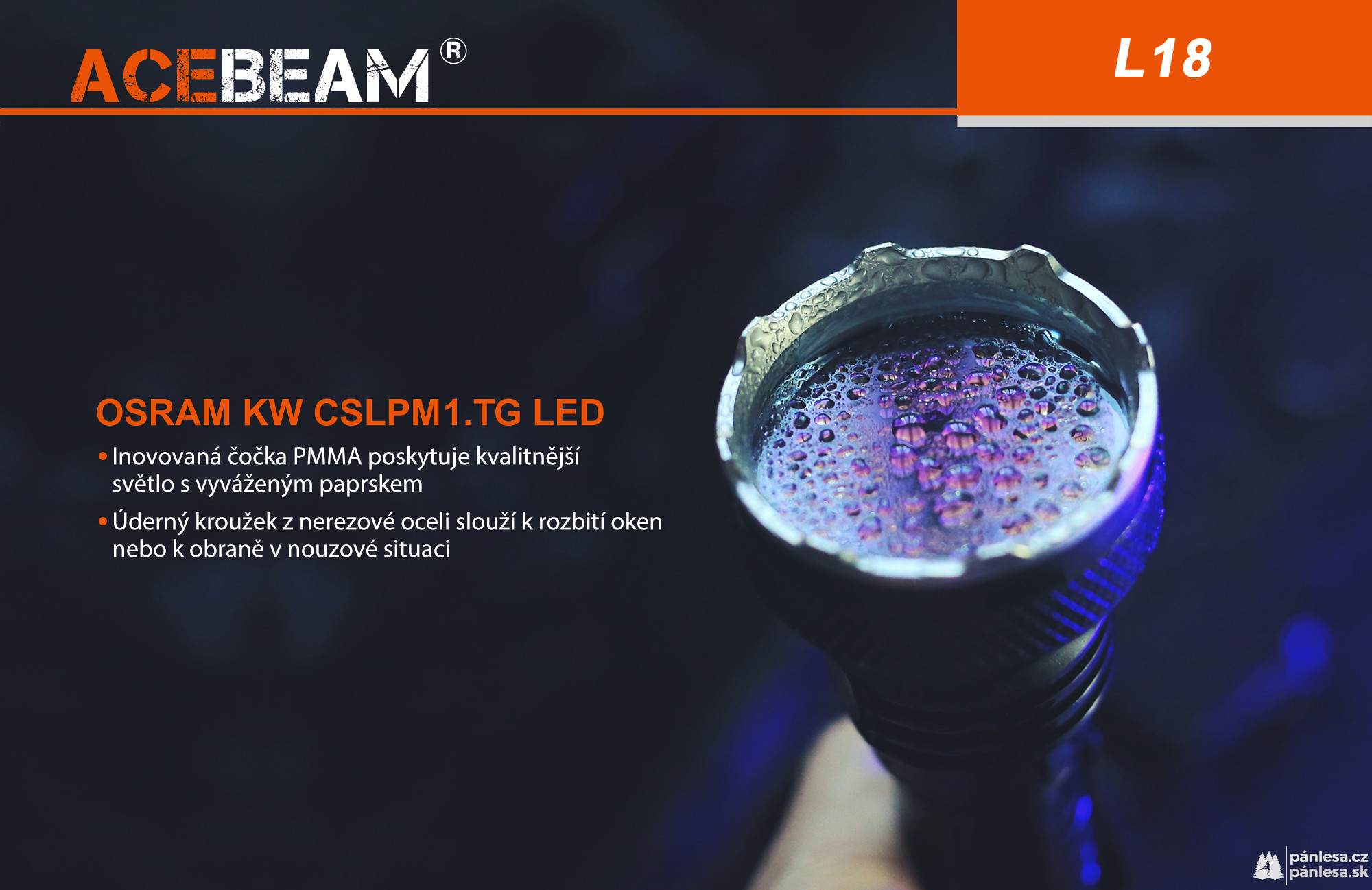 AceBeam L18, 1500 lm - Lovecká LED baterka, čierna