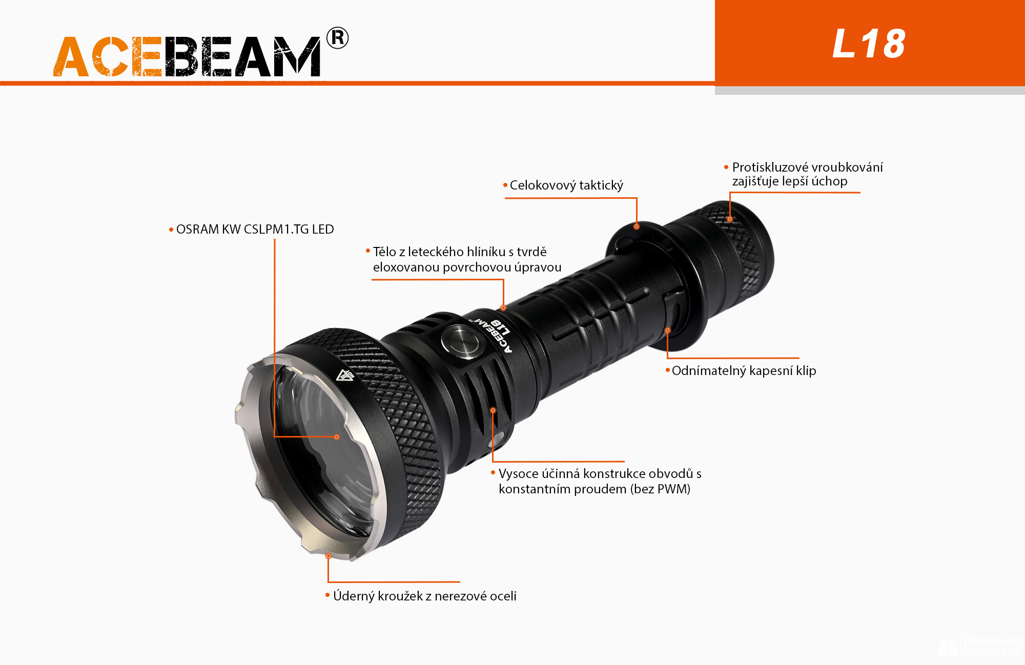 AceBeam L18, 1500 lm - Lovecká LED baterka, čierna