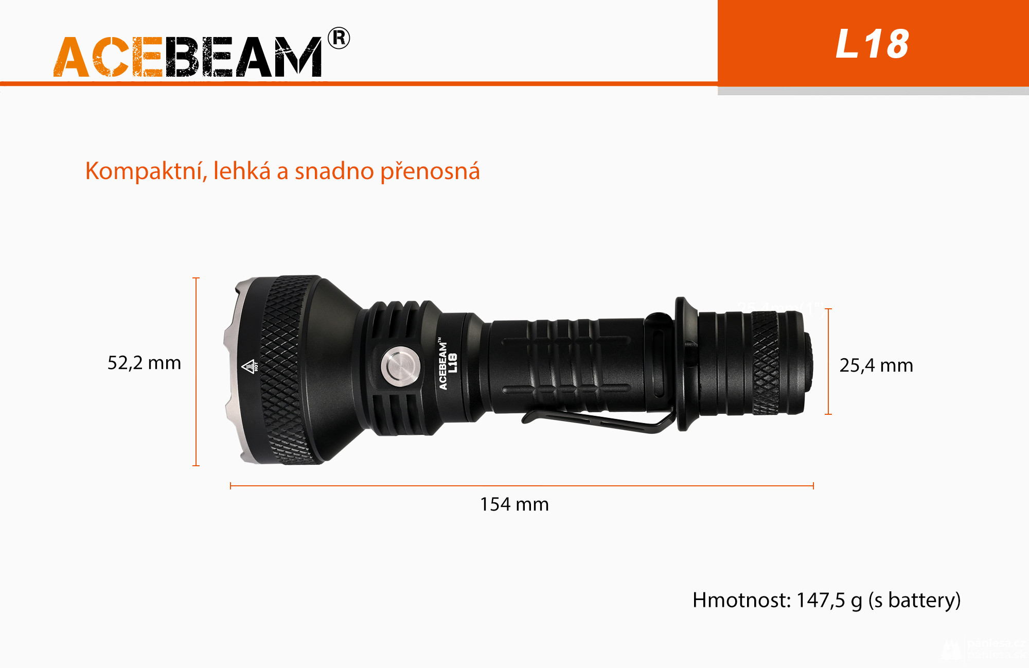 AceBeam L18, 1500 lm - Lovecká LED baterka, čierna