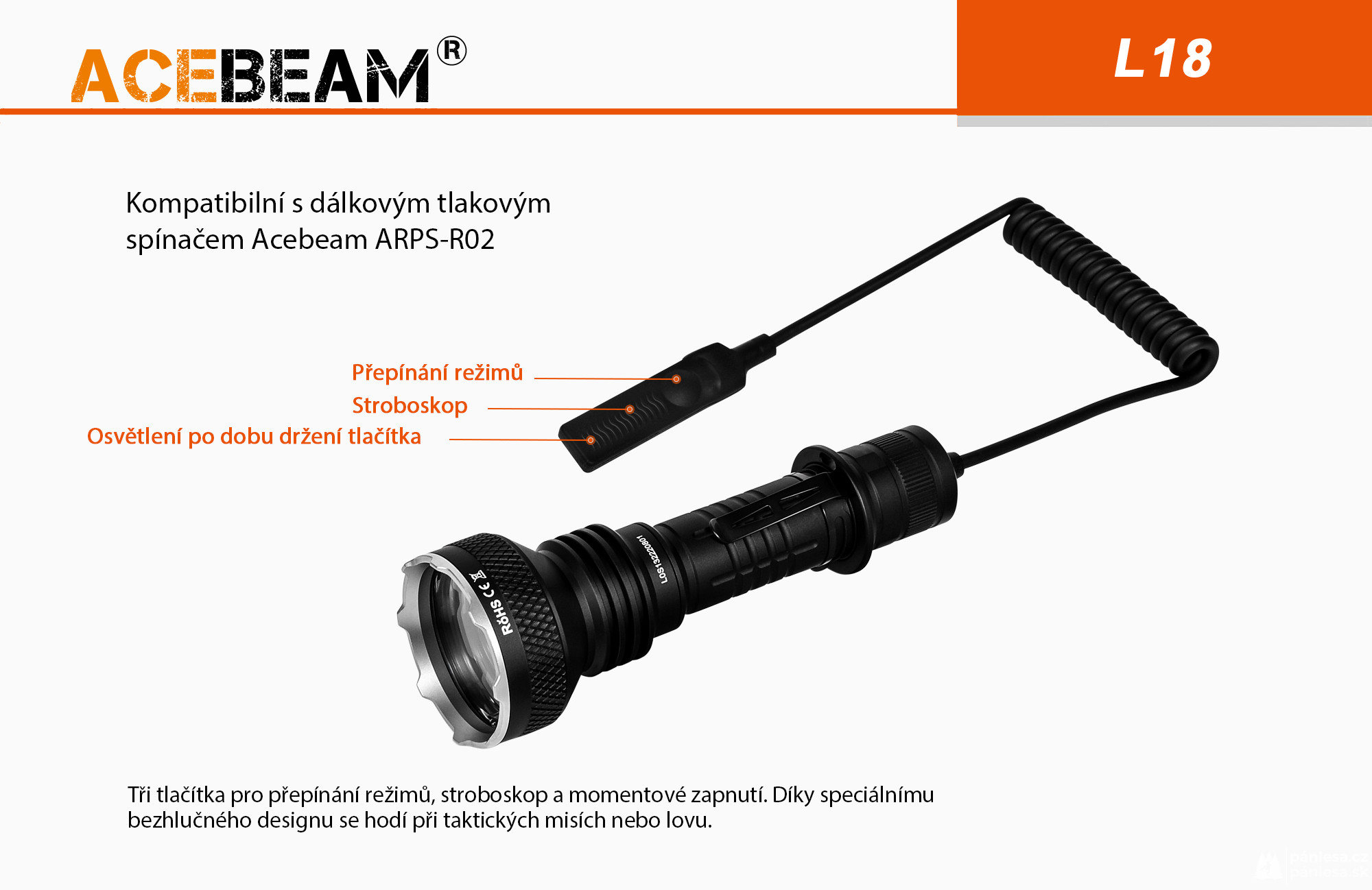 AceBeam L18, 1500 lm - Lovecká LED baterka, čierna