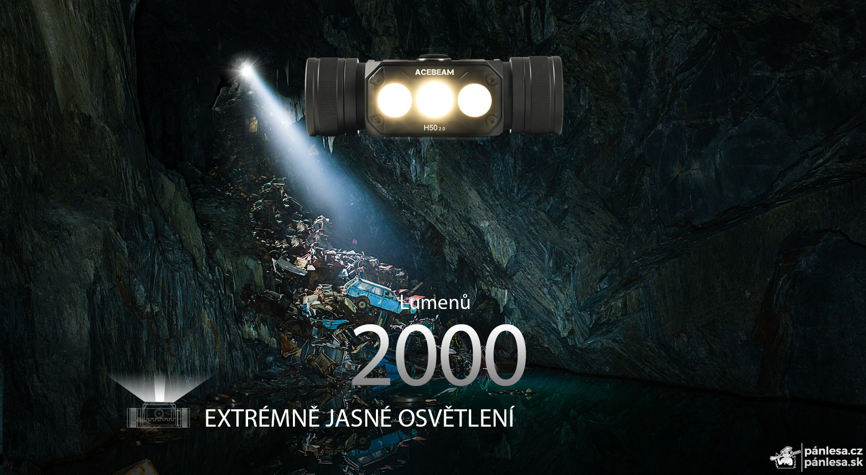 AceBeam H50 2.0, 2000 lm - LED čelovka, čierna